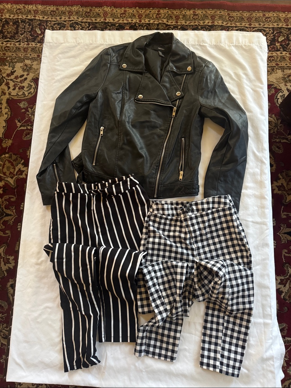 Forever 21 Black Faux Leather Moto Jacket PLUS 2 skinny pants